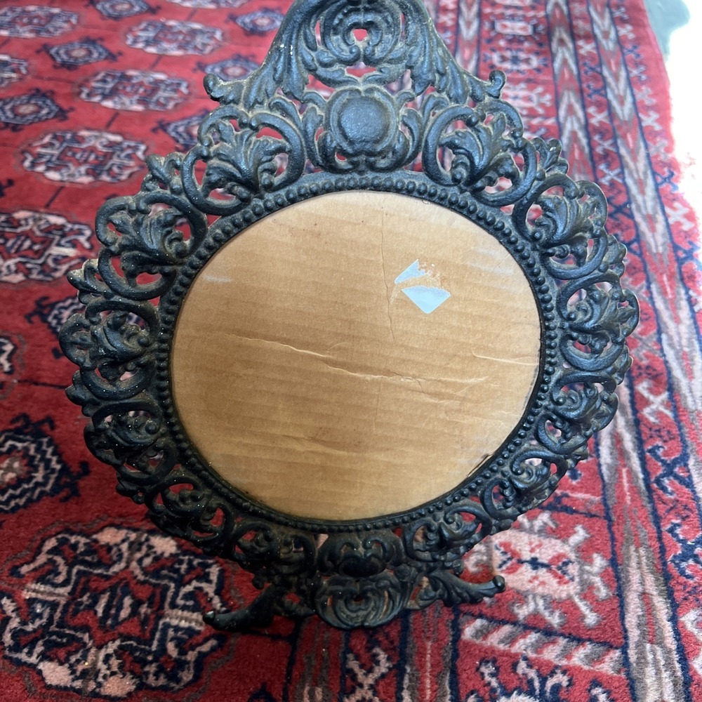Antique EMIG Cast Iron Frame Dixie Pattern Heavy Ornate Victorian Oval Black